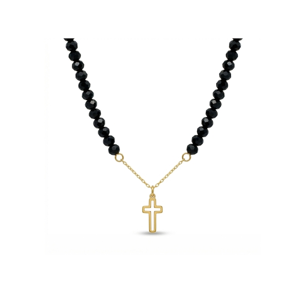 Black Onyx Cross Necklace | 18K Gold Charm GP269-2