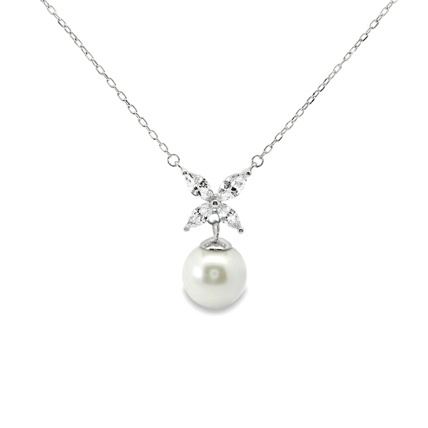 Sterling Silver Pearl & Cubic Zirconia Butterfly Necklace - SP028