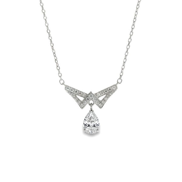 Sterling Silver Geometric Pear Drop CZ Necklace - SP031