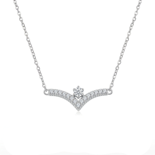 Sterling Silver Chevron V-Pendant CZ Necklace - SP0351