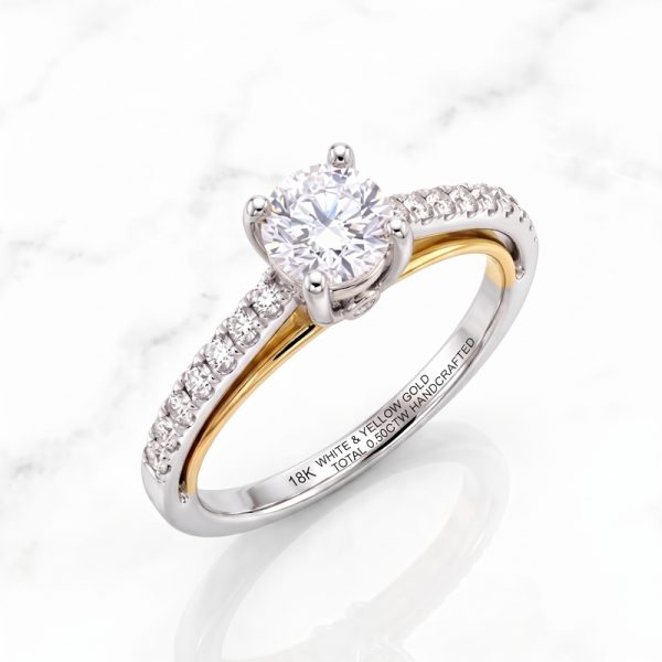 Two-Tone Brilliant Solitaire Diamond Ring | 18K Gold GRS227