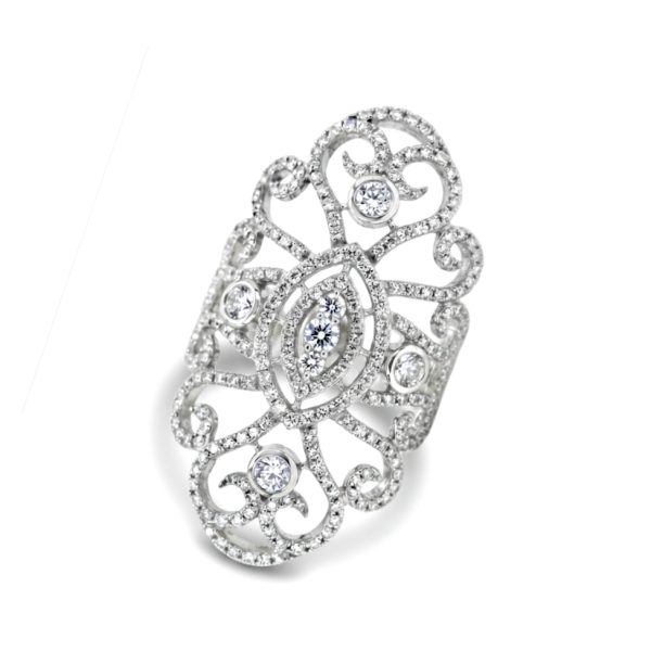 Marquise Filigree Statement Ring with CZ | Sterling Silver SR077