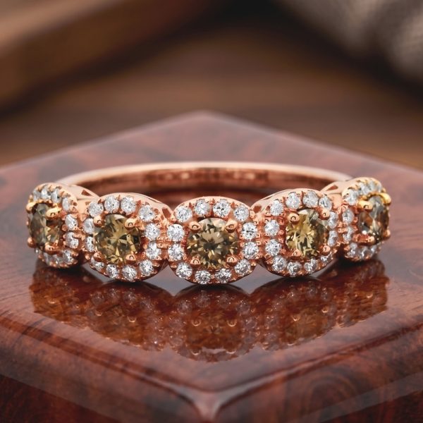 Five-Halo Brown Diamond Band | 18K Rose Gold Ring GRD206