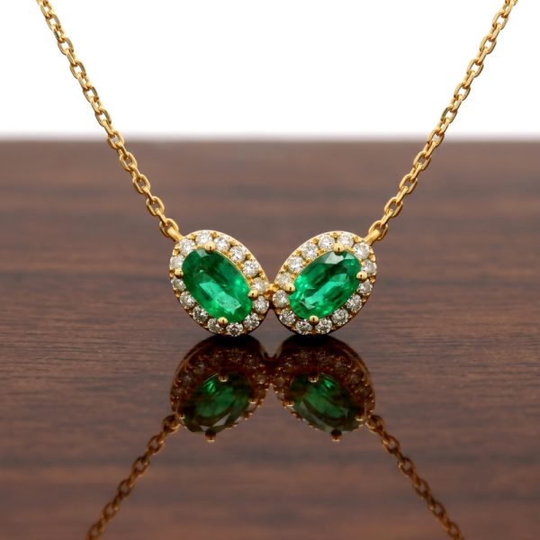 Twin Emerald and Diamond Necklace | 18K Yellow Gold GPD065