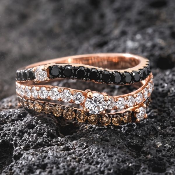 18K Rose Gold Diamond Ring with Multi-Tone Waves GRD203