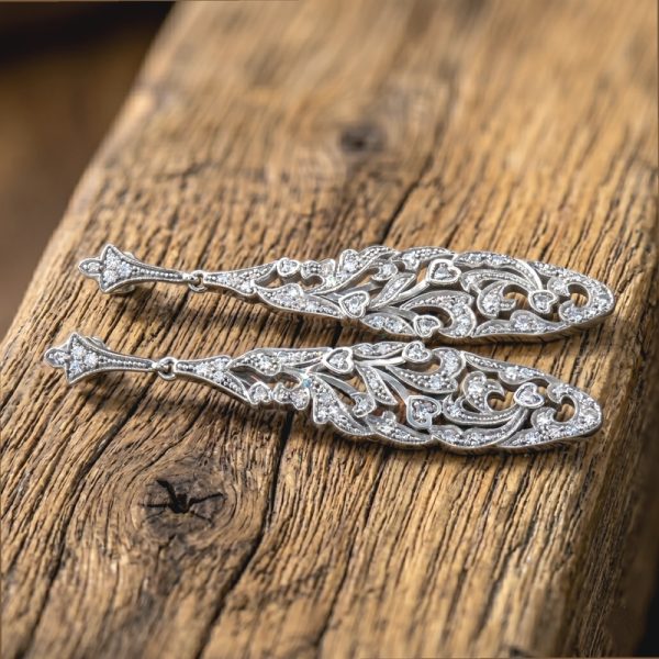 9K Gold Filigree Chandelier Earrings | 1.40cts Diamonds GED038