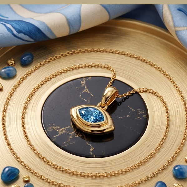 Blue Diamond Evil Eye Pendant | 18K Gold Necklace GPD071