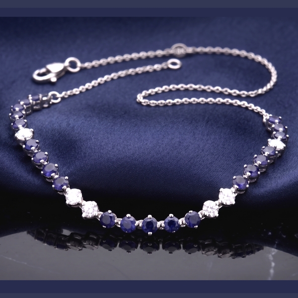 Blue Sapphire and Diamond Necklace | 18K White Gold GPD068