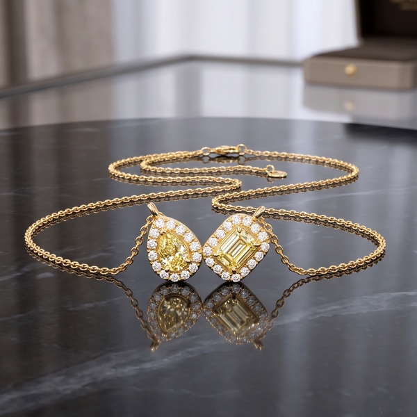 Dual Halo Yellow & White Diamond Necklace | 18K Gold GPD066
