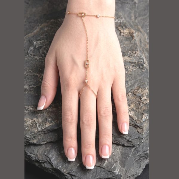 18K Yellow Gold Hand Chain Bracelet with Diamonds GBD049