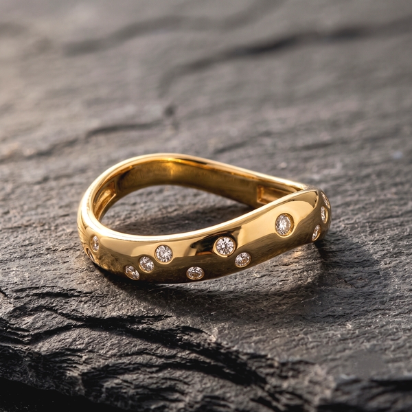 18K Yellow Gold Diamond Ring | Wavy Organic Band GRD210
