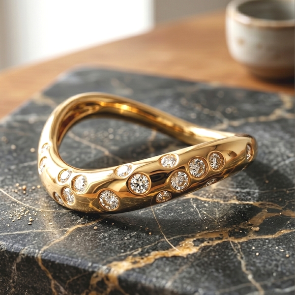 18K Yellow Gold Diamond Ring | Wavy Organic Band GRD209