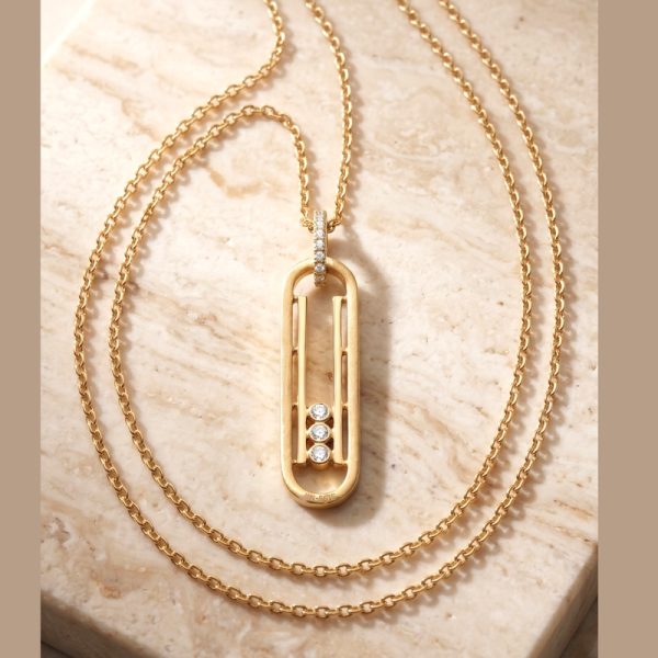 18K Gold Moving Diamonds Double Chain Necklace GPD070