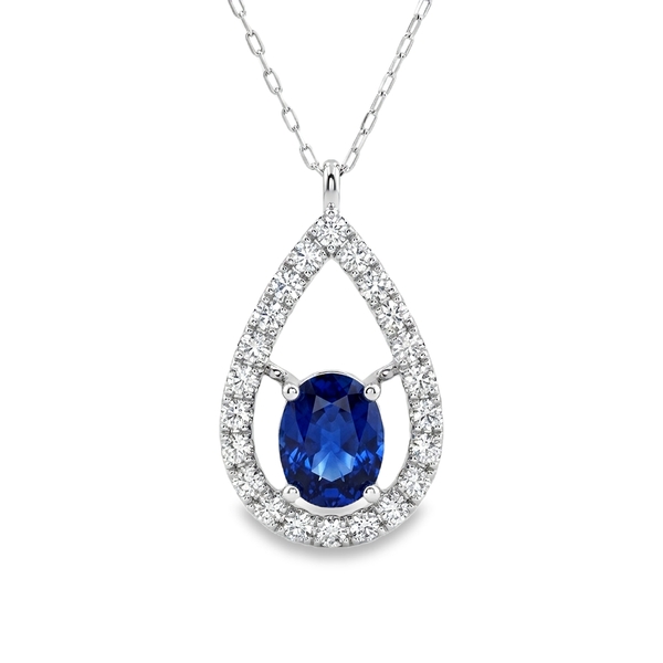 Blue Sapphire Teardrop Diamond Platinum Necklace GPD080