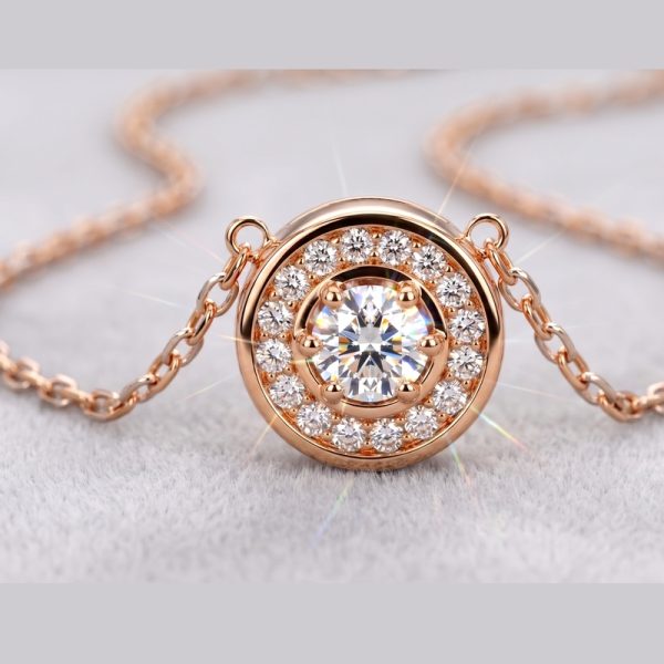 18K Rose Gold Halo Diamond Pendant | 18K Gold Chain GPD079