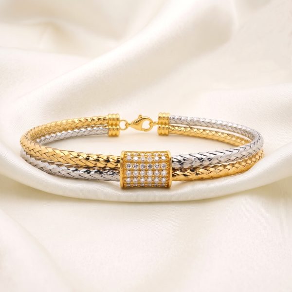 18K Two-Tone Gold Diamond Barrel Braided Bracelet GBD053