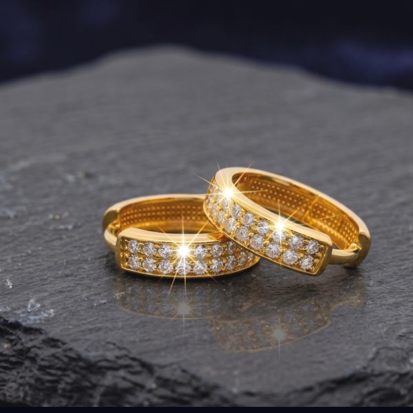 Classic 18K Yellow Gold Diamond Huggie Earrings GED052