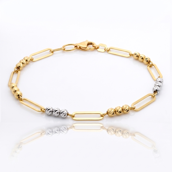 18K Two-Tone Gold Paperclip Bead Bracelet GB108