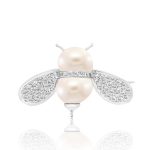 18K Gold Diamond Pearl Brooch GPD154