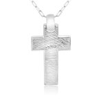 18K White Gold Brushed Finish Satin Cross Pendant GC044