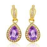 18K Gold Diamond Amethyst Earrings GED034A