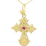 Vintage-Inspired Filigree 18K Gold Cross Pendant GC064