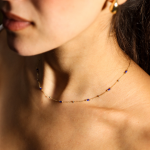 Minimalist 18K Gold and Blue Tube Bead Station Necklace GP078