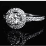 18K Halo Round Diamond Engagement Ring / Pavé Band GRS027