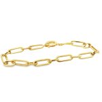 Modern 18K Gold Elongated Paperclip Link Bracelet GB077