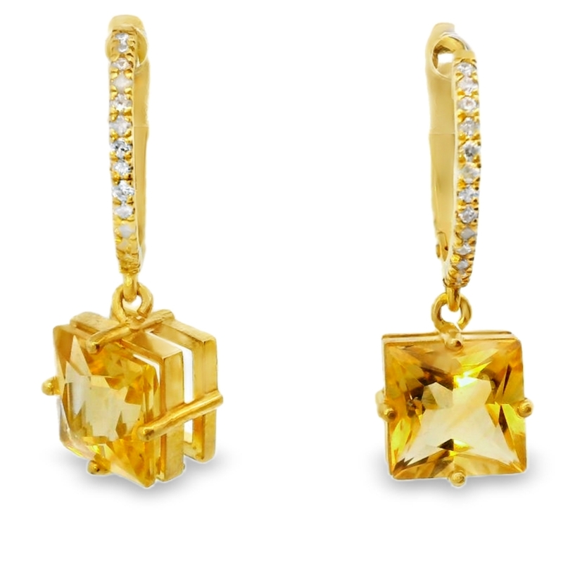 18k gold citrine diamond earrings