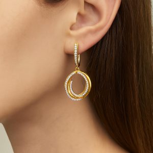 18K Yellow Gold and Cubic Zirconia Drop Earrings GE071