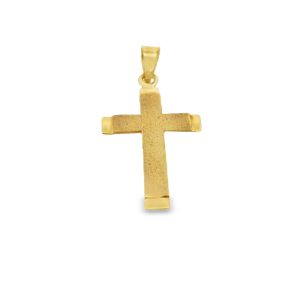 18K Yellow Gold Brushed Finish Satin Cross Pendant GC029