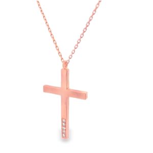 Modern 18K Gold Cross Necklace / Vertical Diamond Bar GCD026