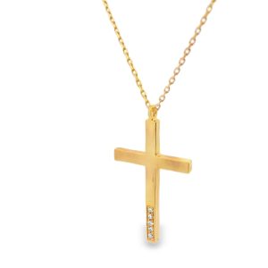 Modern 18K Gold Cross Necklace / Vertical Diamond Bar GCD027
