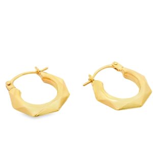 9K Yellow Gold Geometric Faceted Mini Hoop Earrings GE088