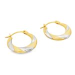 9K Two-Tone Twisted Yellow and White Gold Hoop Earrings GE089