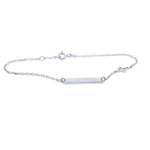 18K White Gold Identity Bracelet with Cross GB068