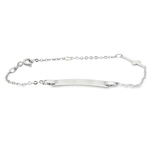 18K White Gold Identity Bracelet with Cross GB070