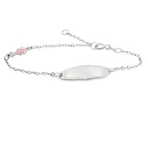 9K White Gold/Child's ID Bracelet with Pink Girl Charm GB078