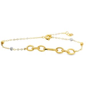 18K Two-Tone Gold Elongated Link Bracelet with Beads GB083