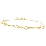 18K Yellow Gold Clover Charm Bracelet | Dainty Floral Link GB081