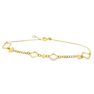 18K Yellow Gold Clover Charm Bracelet | Dainty Floral Link GB081