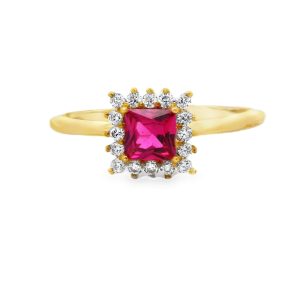 Dazzling 9K Gold Pink CZ Ring with Cluster Halo Setting GR0731
