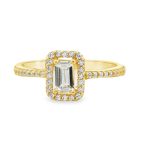 9K Yellow Gold Emerald Cut CZ Ring | Halo Ring GR072