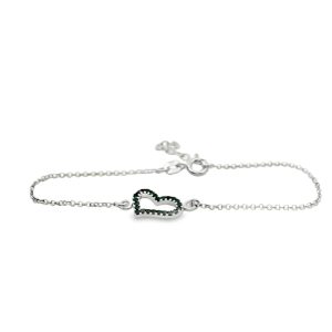 Dainty Black CZ Heart Outline Bracelet | Sterling Silver SB023-1