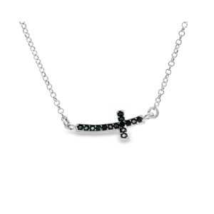 Dainty Black CZ Pave Cross Necklace | 925 Sterling Silver SN013