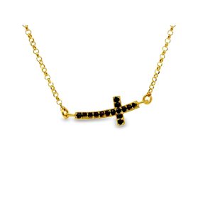 Dainty Black CZ Pave Cross Necklace | Sterling Silver SN013-1