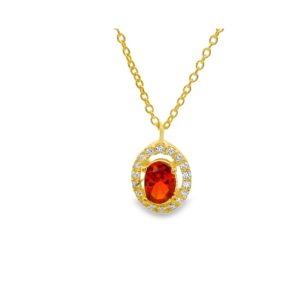Oval Halo Necklace Brilliant CZ Stone | 925 Sterling Silver SP026-6