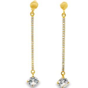 Long Bar CZ Dangle Earrings with Sparkling Stone | Silver SE024-3