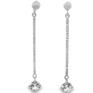 Long Bar CZ Dangle Earrings with Sparkling Stone | Silver SE024-3